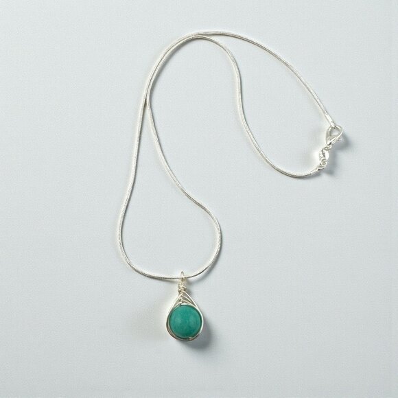 Silver Herringbone Wire Wrapped Blue Gemstone Necklace - Picture 5 of 10